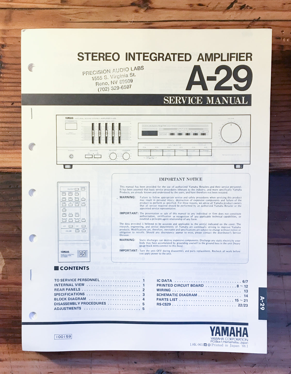 Yamaha A-29 Amplifier Service Manual *Original*