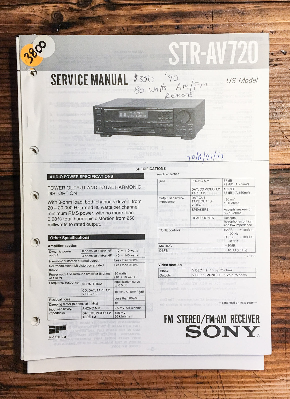 Sony STR-AV720 Receiver  Service Manual *Original*