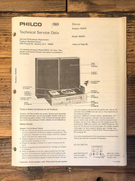 Philco Model M2970 Radio / Stereo  Service Manual *Original*