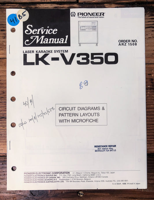 Pioneer LK-V350 Karaoke System Service Manual *Original*