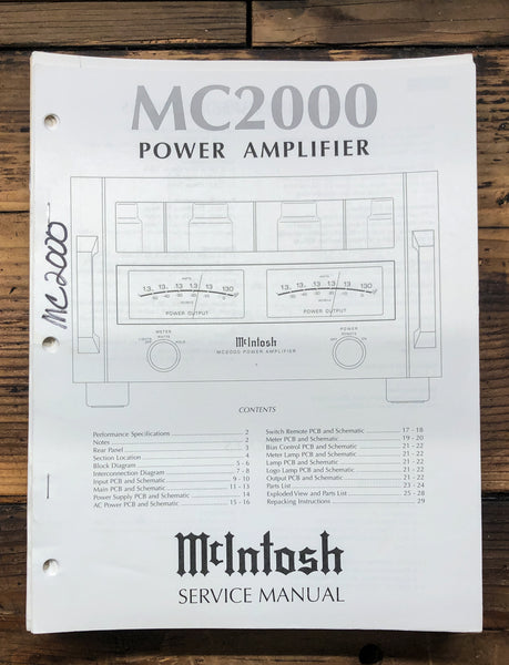 McIntosh MC2000 MC-2000 Amplifier  Service Manual *Original*