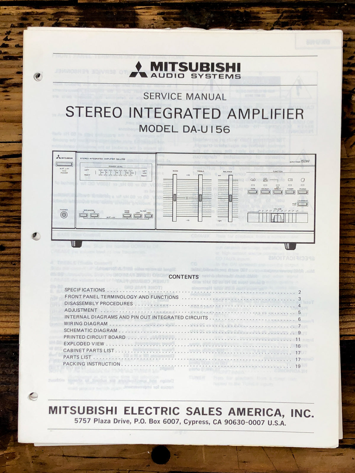 Mitsubishi DA-U156 Amplifier Service Manual *Original*