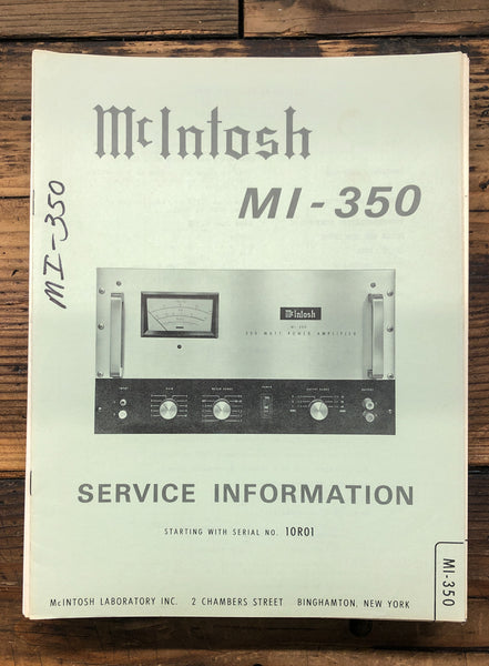 McIntosh MI-350 Amplifier  Service Manual *Original*