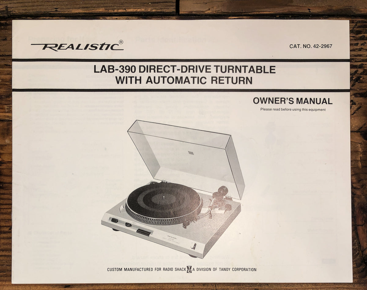 Realisitc LAB-390 Record Player / Turntable Owners / User Manual *Original*