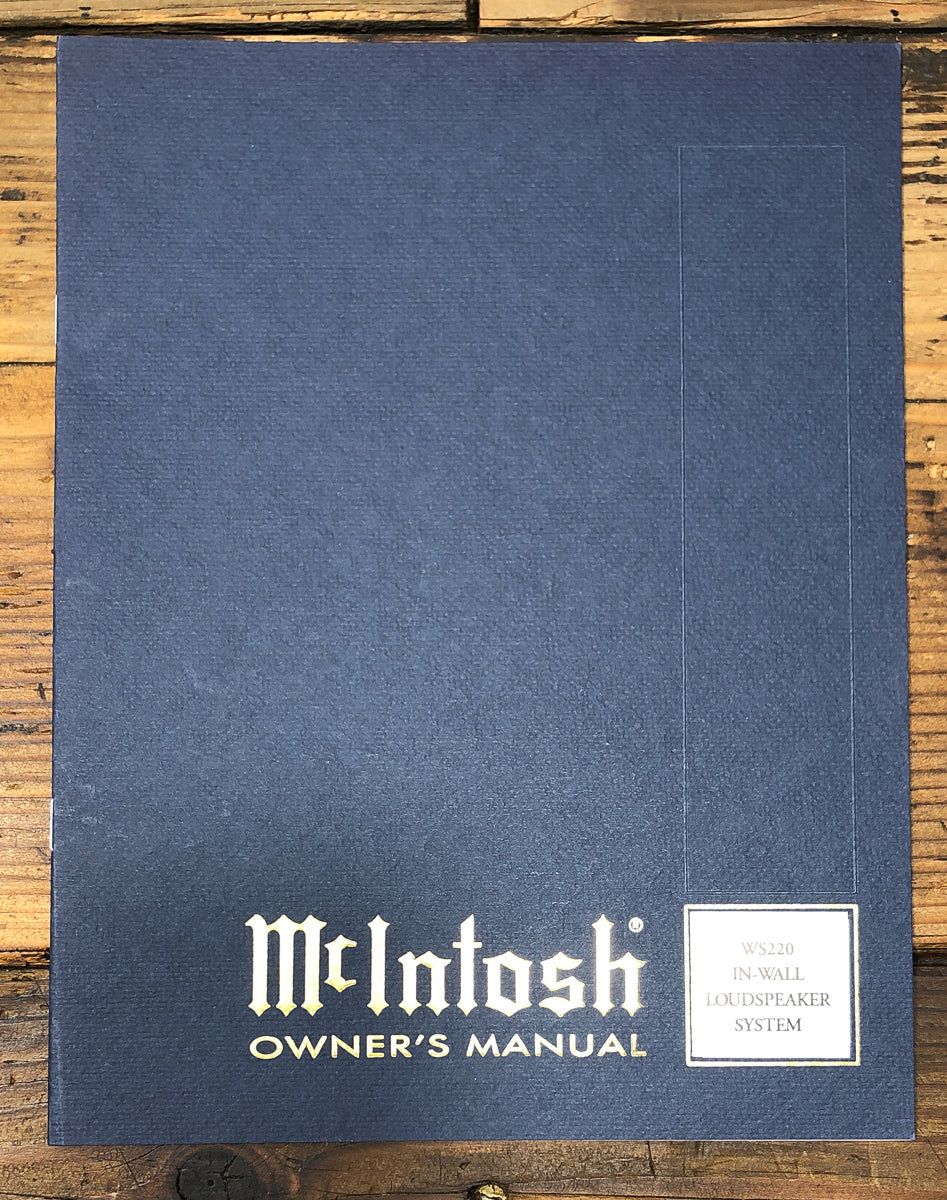 McIntosh WS 220 WS-220 Speaker Owners / User Manual *Original*