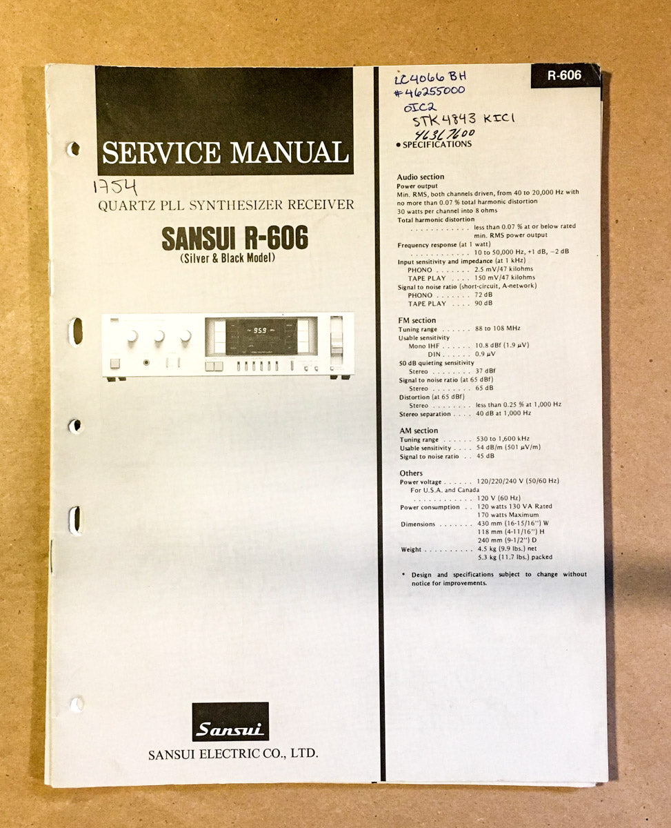 Sansui  R-606 Receiver Service Manual *Original*