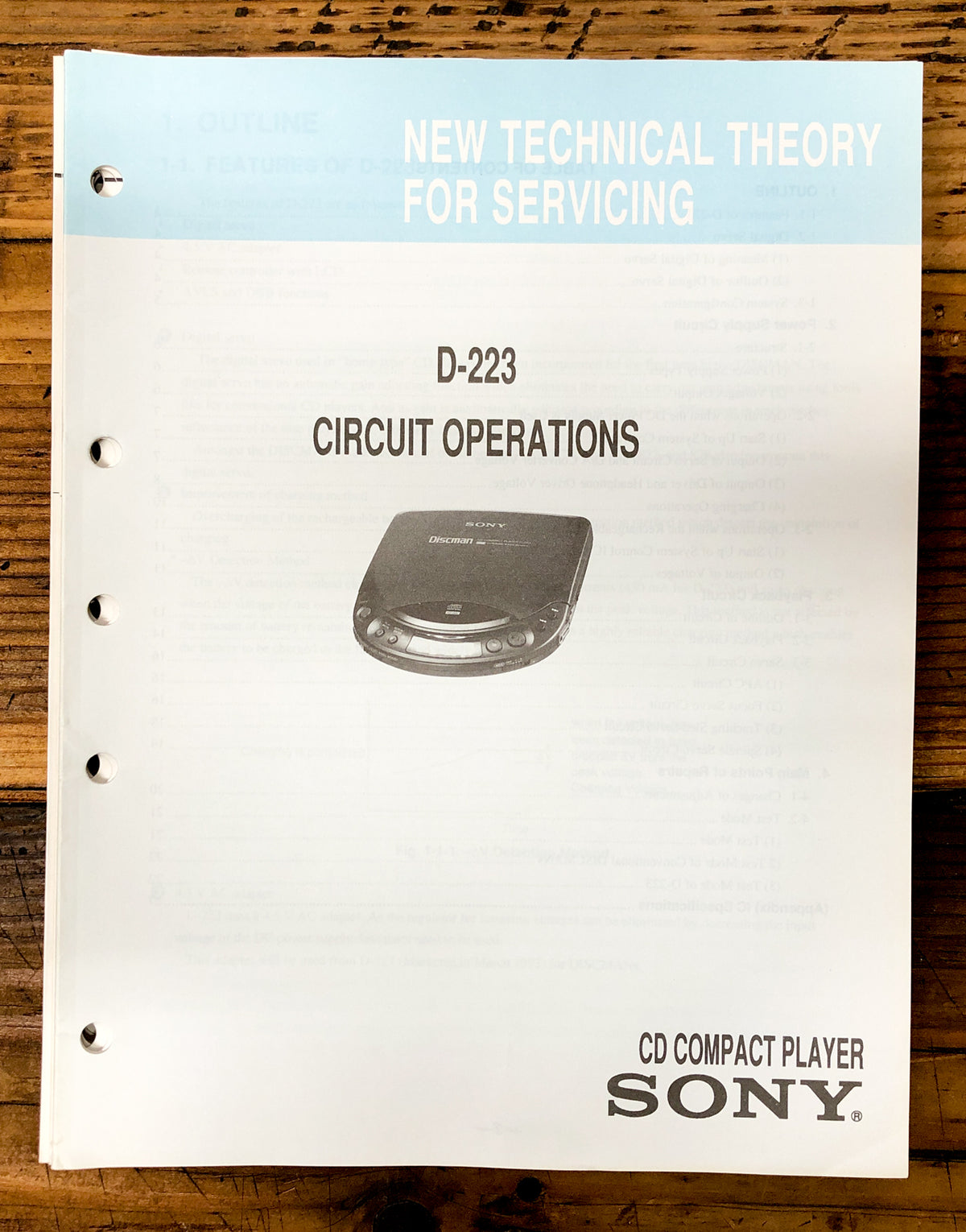 Sony D-223 CD Player / Discman  Circuit Operations Manual *Original*