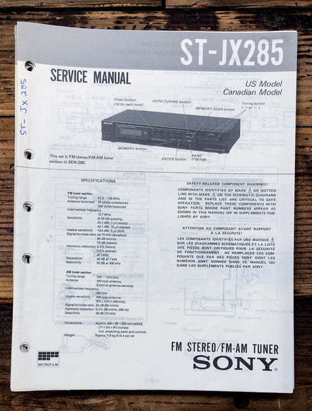 Sony ST-JX285 Tuner  Service Manual *Original*