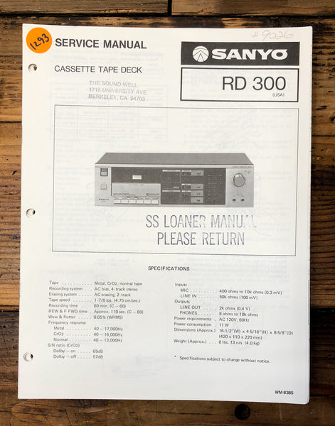 Sanyo RD-300 RD-300 Cassette  Service Manual *Original*