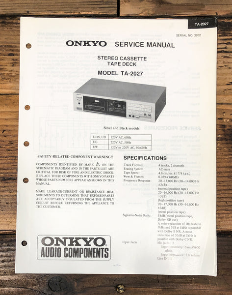 Onkyo TA-2027 Cassette Service Manual *Original*