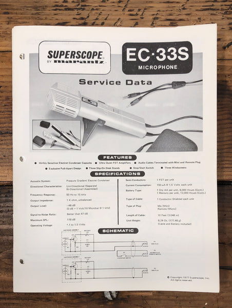 Superscope EC-33S Microphone  Service Manual *Original*