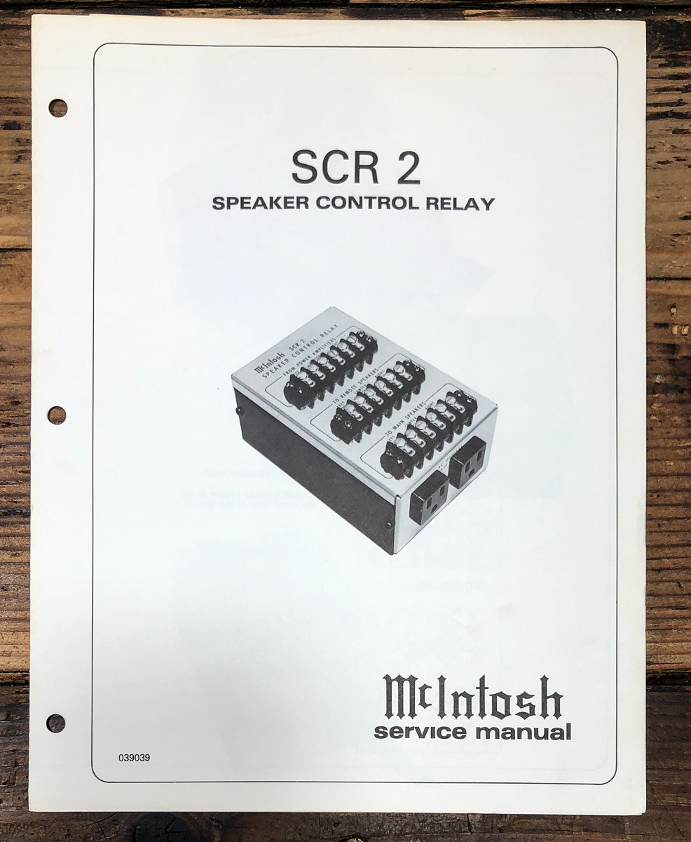 McIntosh SCR-2 SCR2 Speaker Control Relay Service Manual *Original*