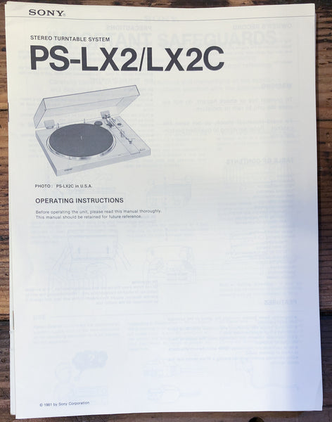 Sony PS-LX2 PS-LEX2C Record Player / Turntable  Owner / User Manual *Original*