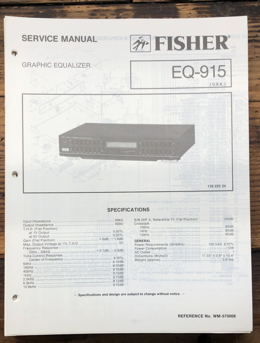 Fisher EQ-915 Equalizer  Service Manual *Original*
