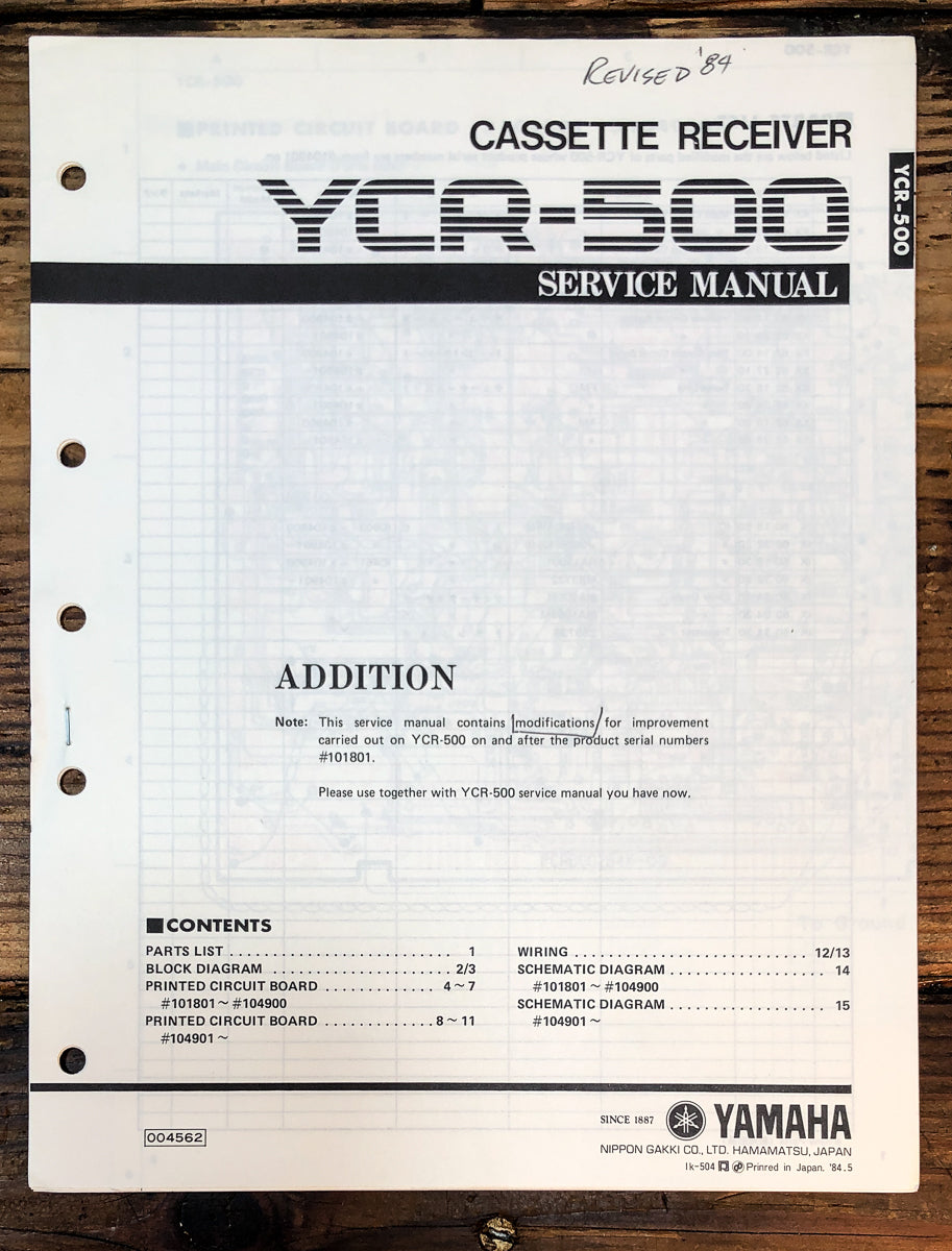 Yamaha YCR-500 Cassette Receiver Service Manual *Original*