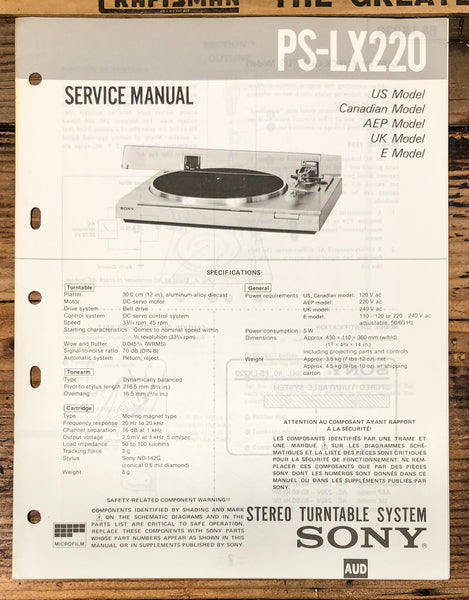 Sony PS-LX220 Record Player / Turntable  Service Manual *Original*