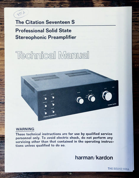 Harmon Kardon Citation 17S 17-S Preamp / Preamplifier  Service Manual *Orig*