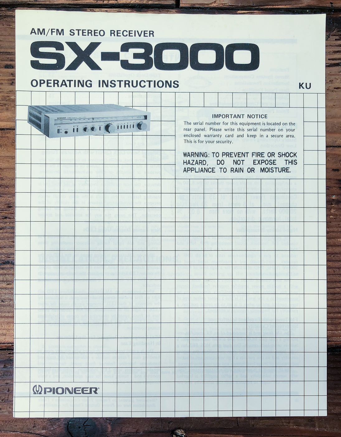 Pioneer SX-3000 Receiver Owners / User Manual *Original*