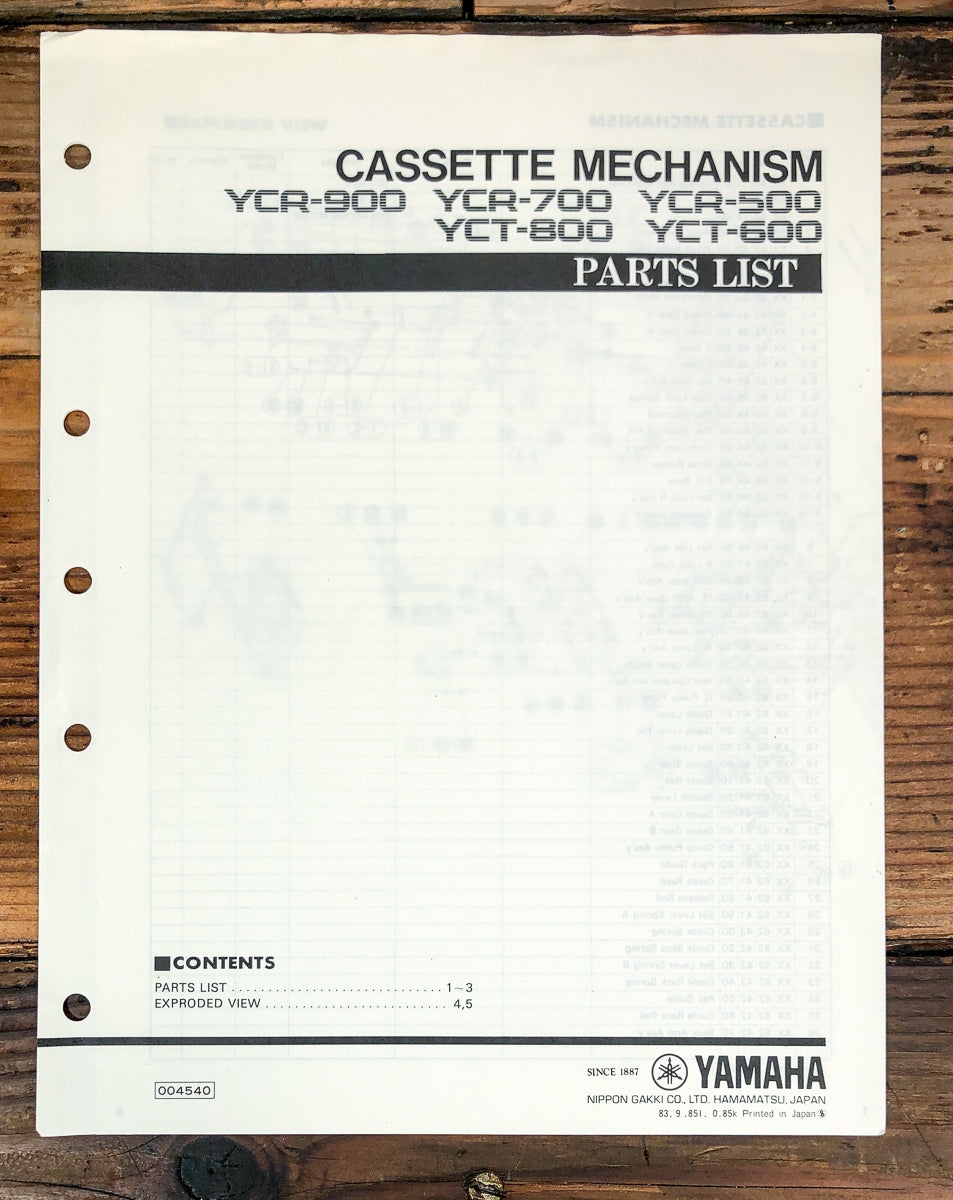 Yamaha YCR-900 -500 YCT-800 -600 Car Radio Parts List Manual *Original*