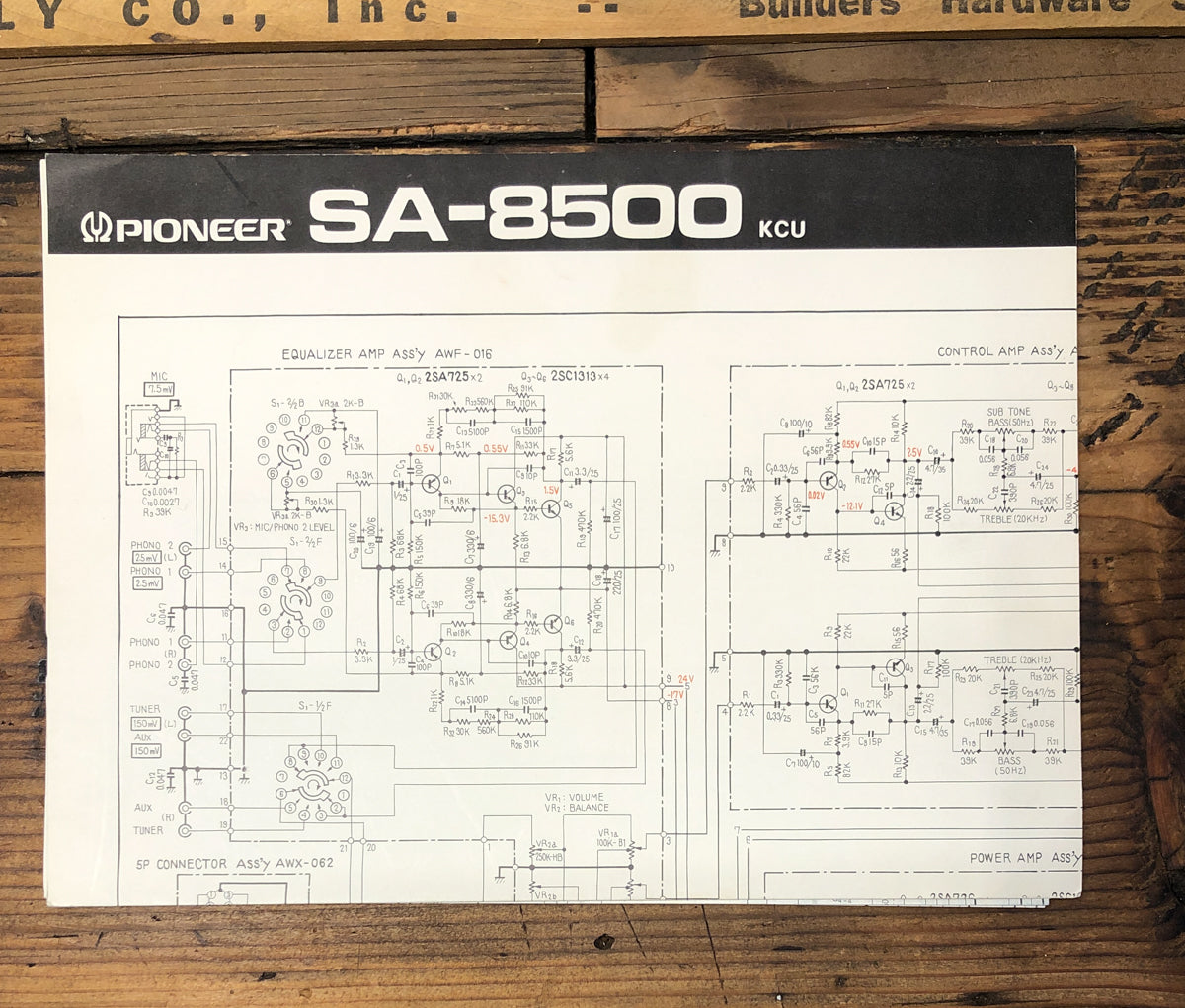 Pioneer SA-8500 KCU Amplifier  Fold Out Schematic *Original*