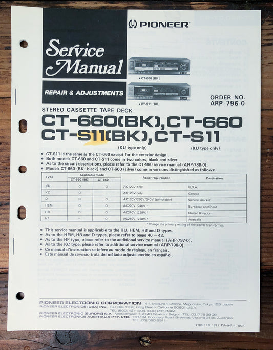 Pioneer CT-660 CT-S11 Cassette Deck Service Manual *Original*