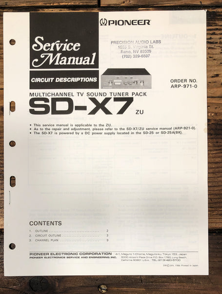 Pioneer SD-X7 TV Sound Tuner Service Manual *Original*