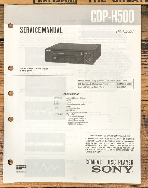 Sony CDP-H500 CD Player  Service Manual *Original*