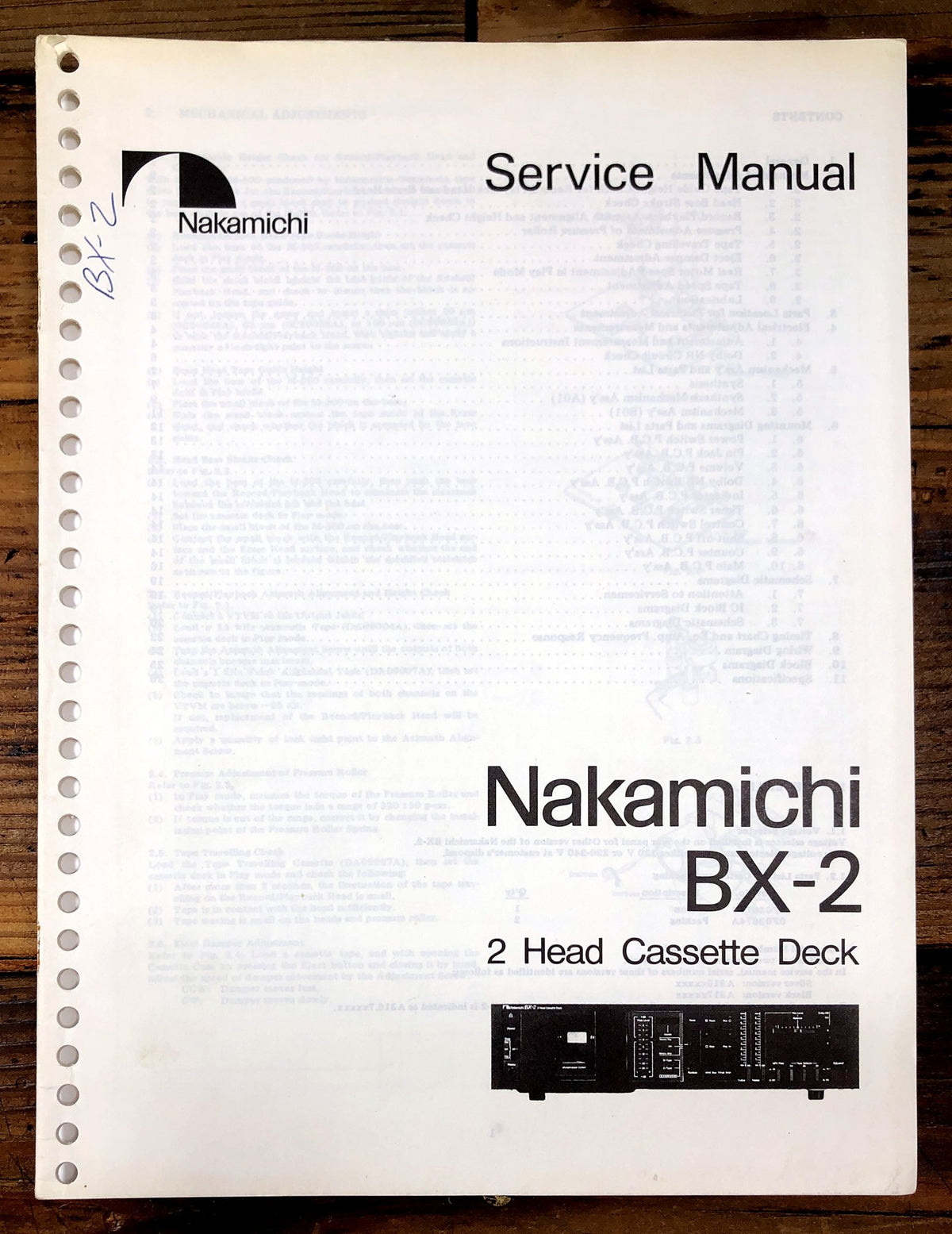 Nakamichi BX-2 2 Head Cassette Deck Service Manual *Original*