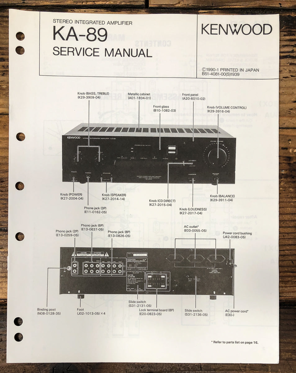 Kenwood KA-89 Amplifier Service Manual *Original*