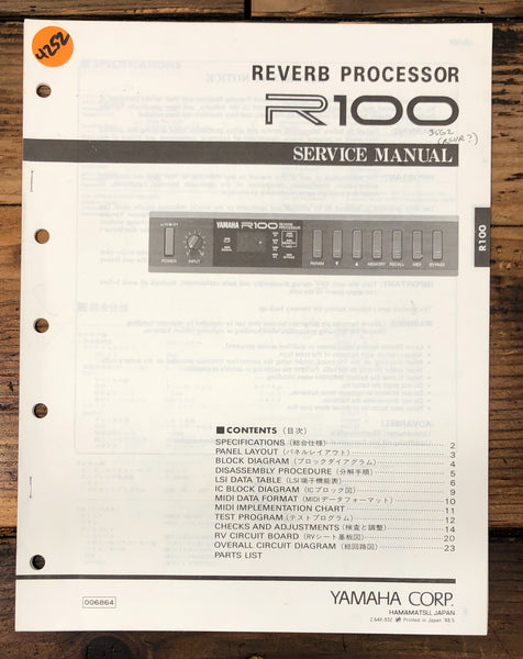 Yamaha R100 R-100 Reverb Processor  Service Manual *Original*