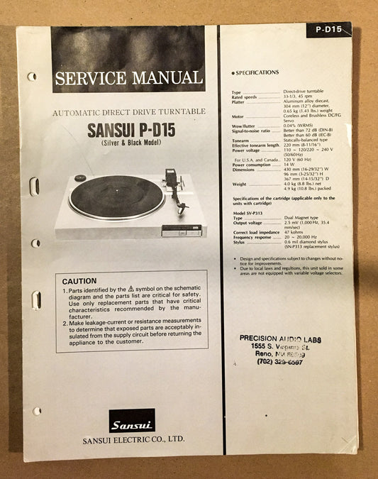 Sansui P-D15 Record Player / Turntable  Service Manual *Original*
