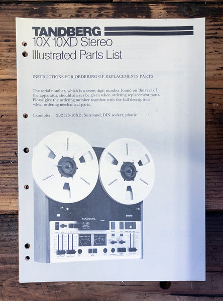 Tandberg Model 10X 10XD Reel to Reel illustrated parts list  *Original*