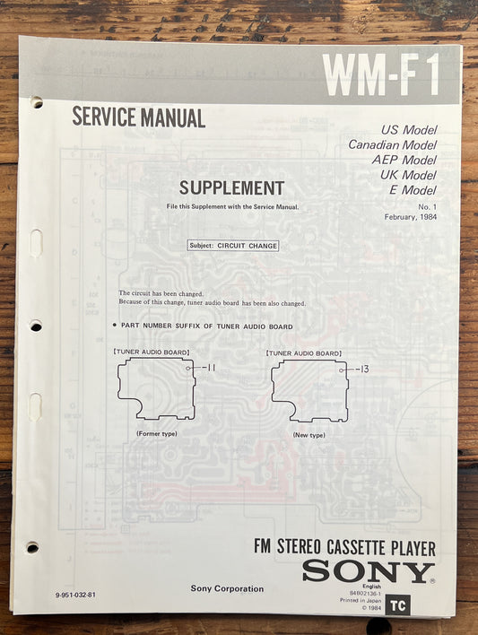 Sony WM-F1 Cassette Supp Service Manual *Original*