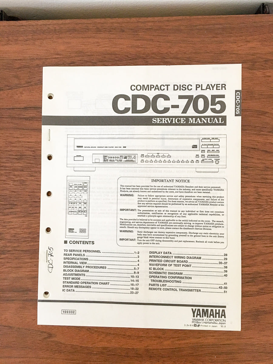 Yamaha CDC-705 CD Player Service Manual *Original*
