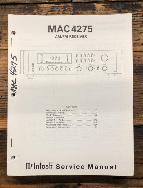 McIntosh MAC4275 MAC 4275 Receiver  Service Manual *Original*