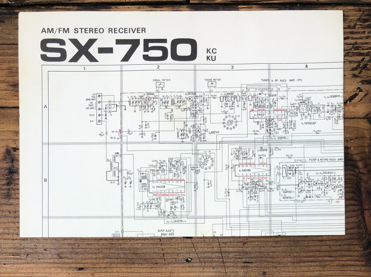 Pioneer SX-750 KC KU Receiver Fold Out Schematic *Original*