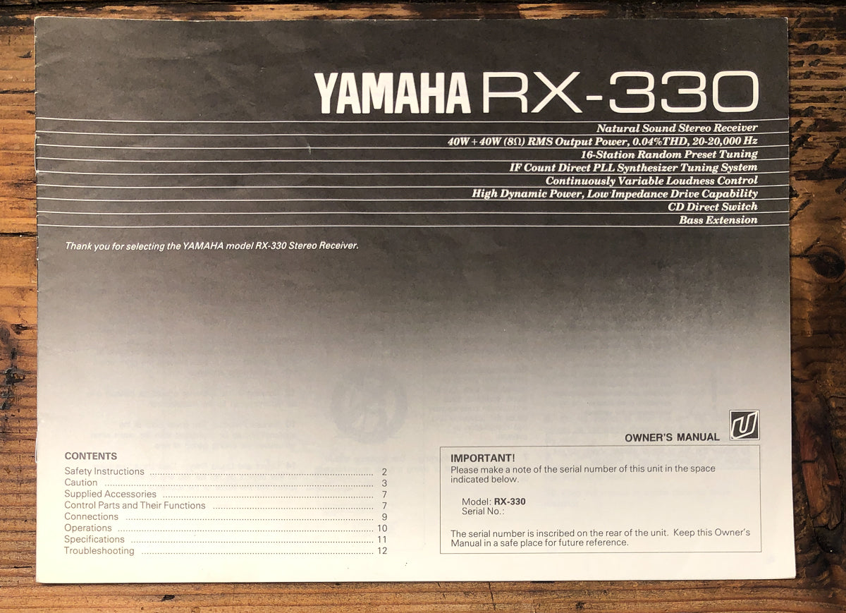 Yamaha RX-330 Receiver Owners / User Manual *Original*