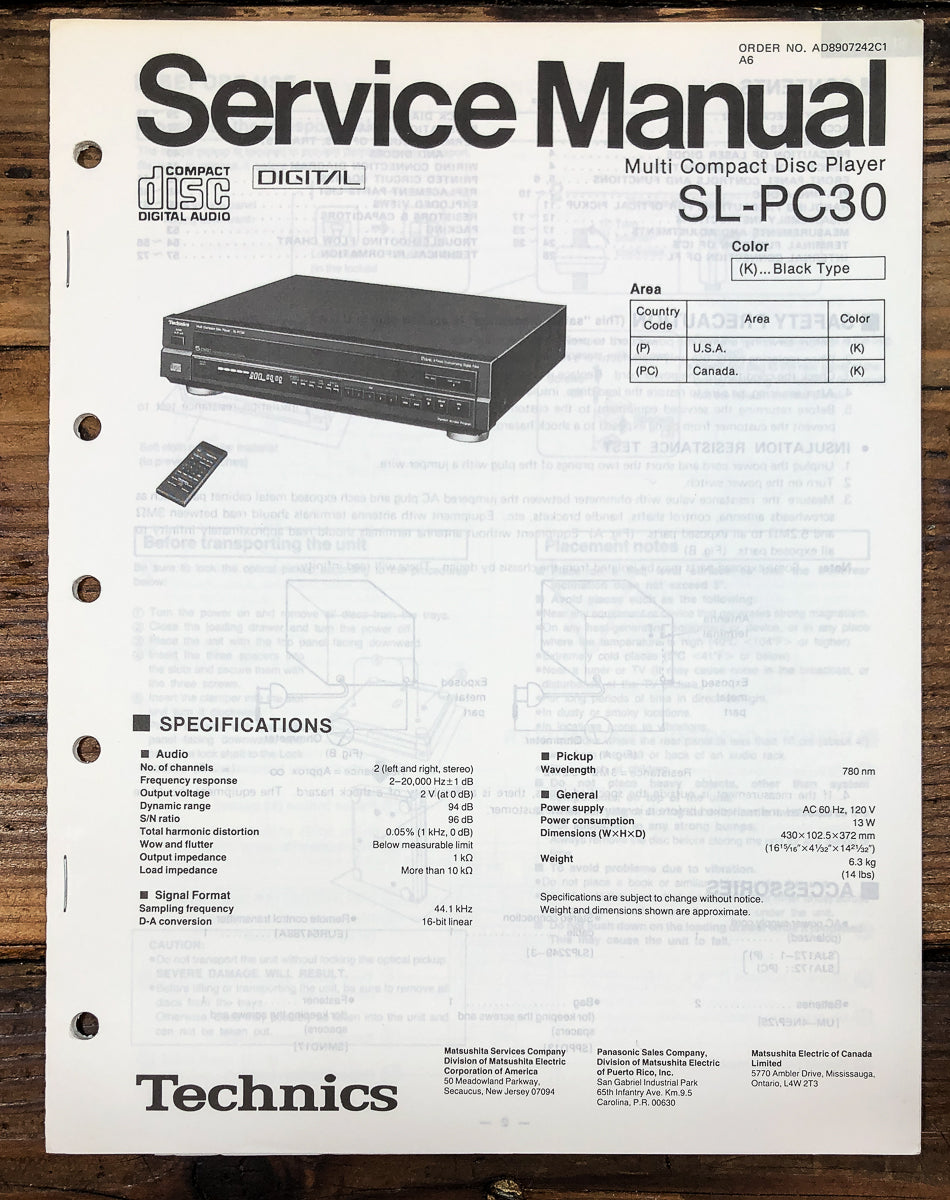 Technics SL-PC30 CD Player Service Manual *Original*