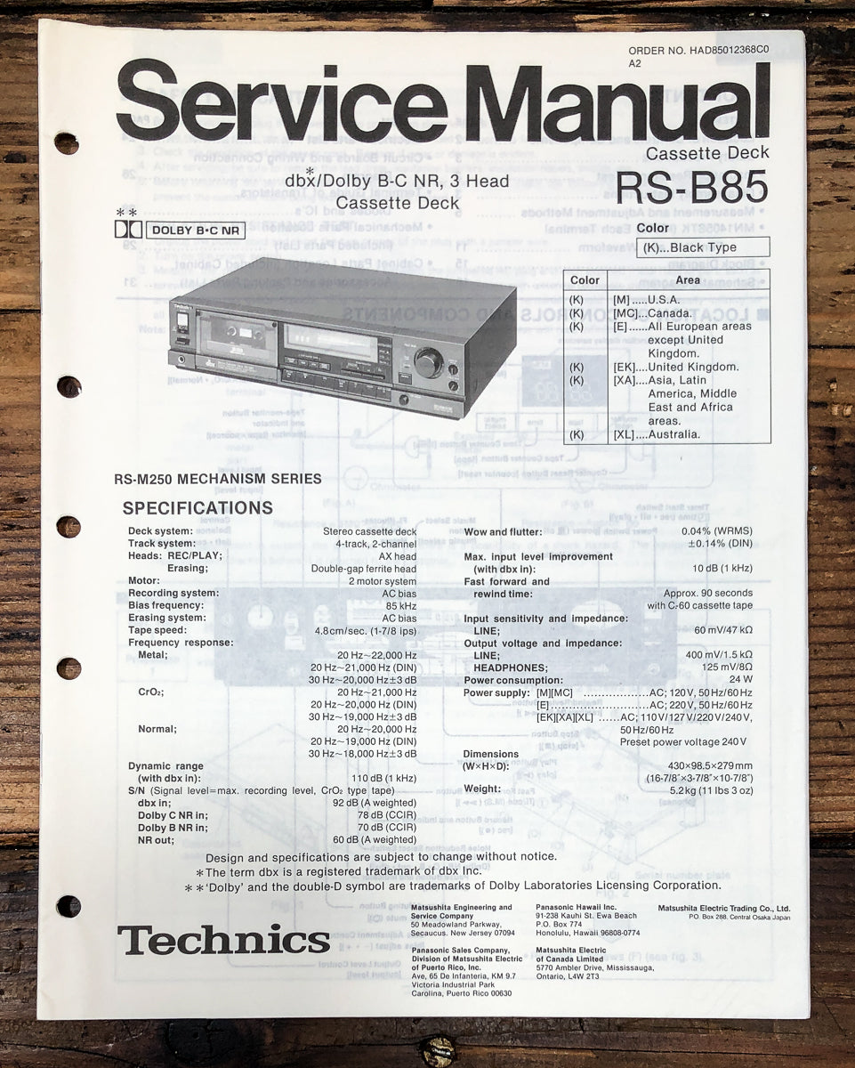 Technics RS-B85 Cassette Service Manual *Original*