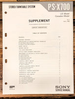 Sony PS-X700 Record Player / Turntable Supp. Service Manual *Original*
