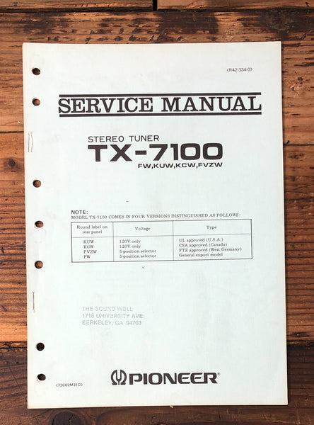 Pioneer TX-7100 Tuner  Service Manual *Original*