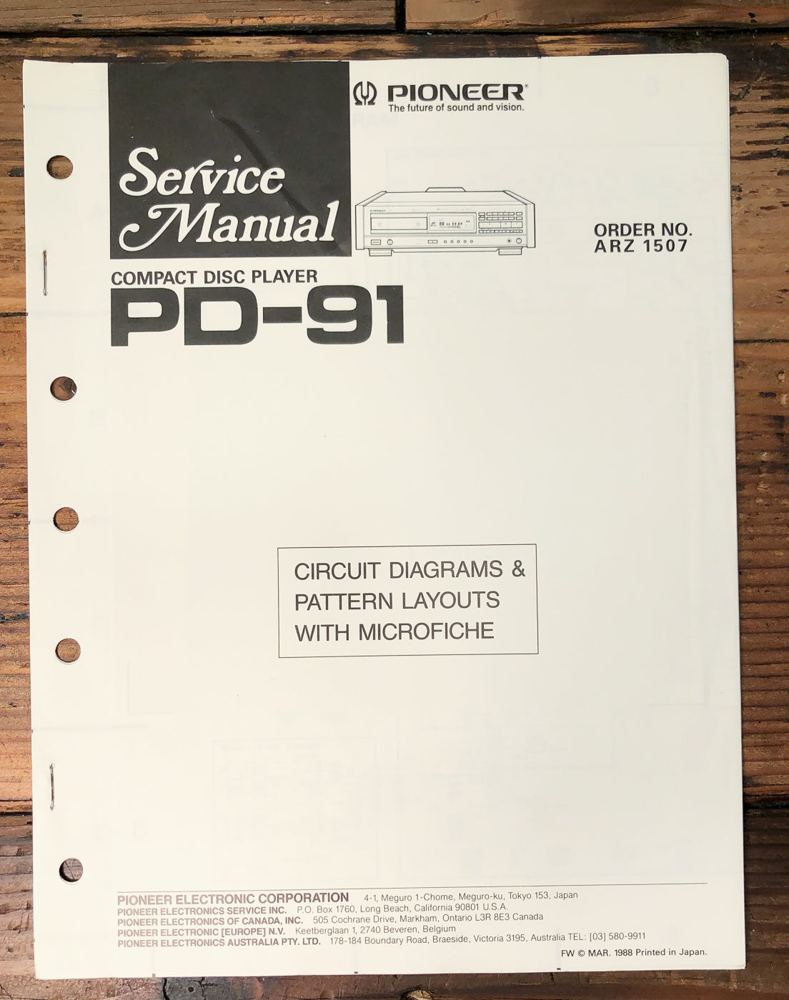 Pioneer PD-91 CD Player Service Manual *Original*