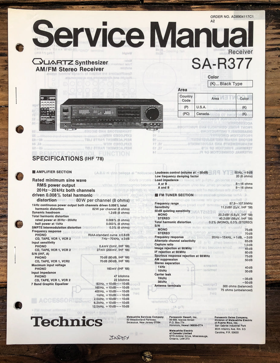 Technics SA-R377 Receiver Service Manual *Original*