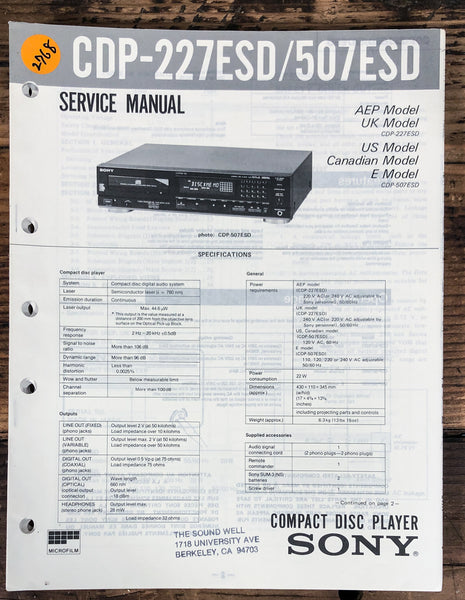 Sony CDP-227ESD CDP-507ESD CD Player  Service Manual *Original*