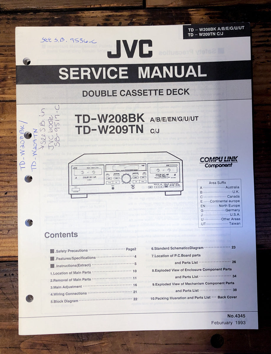 JVC TD-W208 TD-W209   Service Manual *Original*