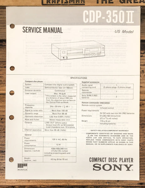 Sony CDP-350 MK2 / II CD Player  Service Manual *Original*