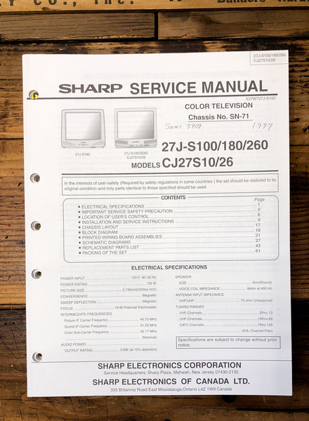 Sharp 27J-S100 27J-S180 27J-260 TV  Service Manual *Original*