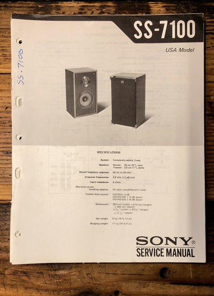 Sony SS-7100 Speaker  Service Manual *Original*