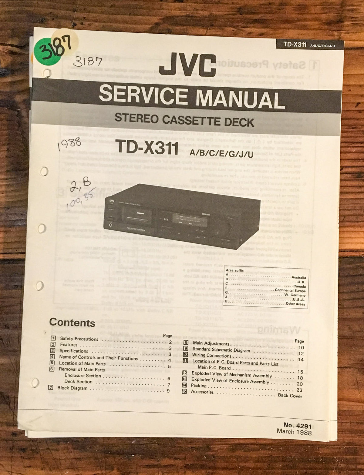 JVC TD-X311 Cassette Deck  Service Manual *Original*