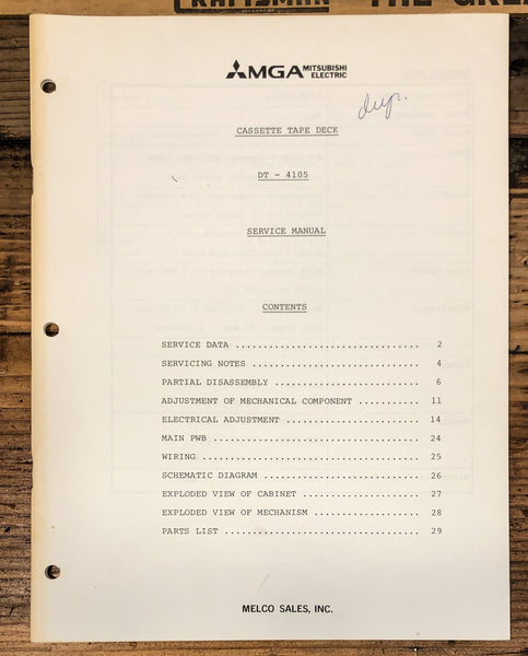Mitsubishi DT-4105 Cassette Service Manual *Original*